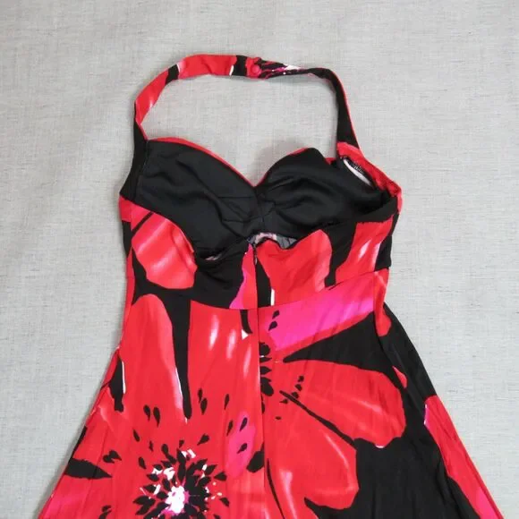 Maggy London Dress Womens Size 4 Black Red Floral Halter Sexy Flirty Tropical - Picture 5 of 10